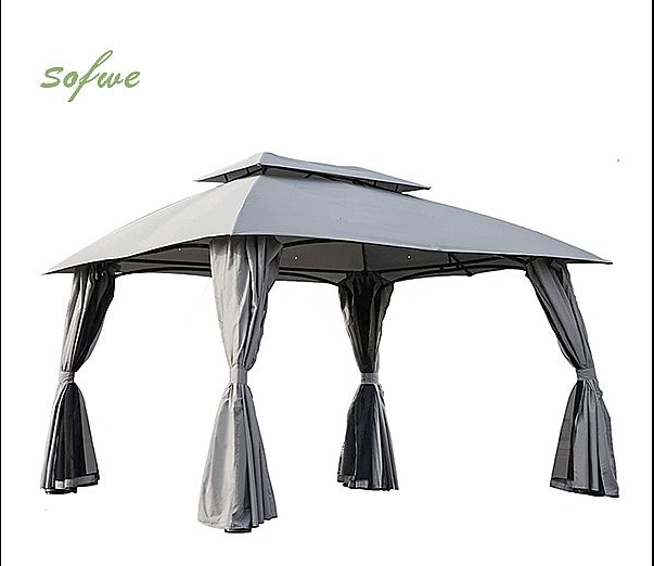 Gazebo à toit souple ventilé double avec rideaux et filet